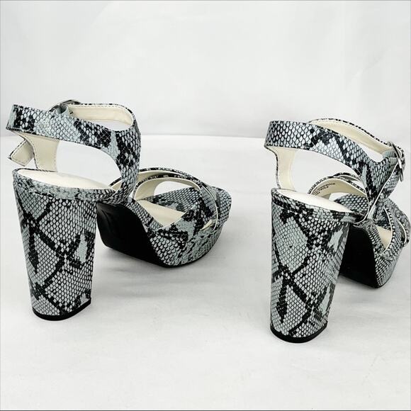 Anne Klein Aklakoda Blue Reptile X Band Ankle Strap Block Heel Platform 6.5 NWOB - Picture 6 of 12